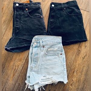 Levi’s premium Black and Light Blue Denim Shorts 3 pair